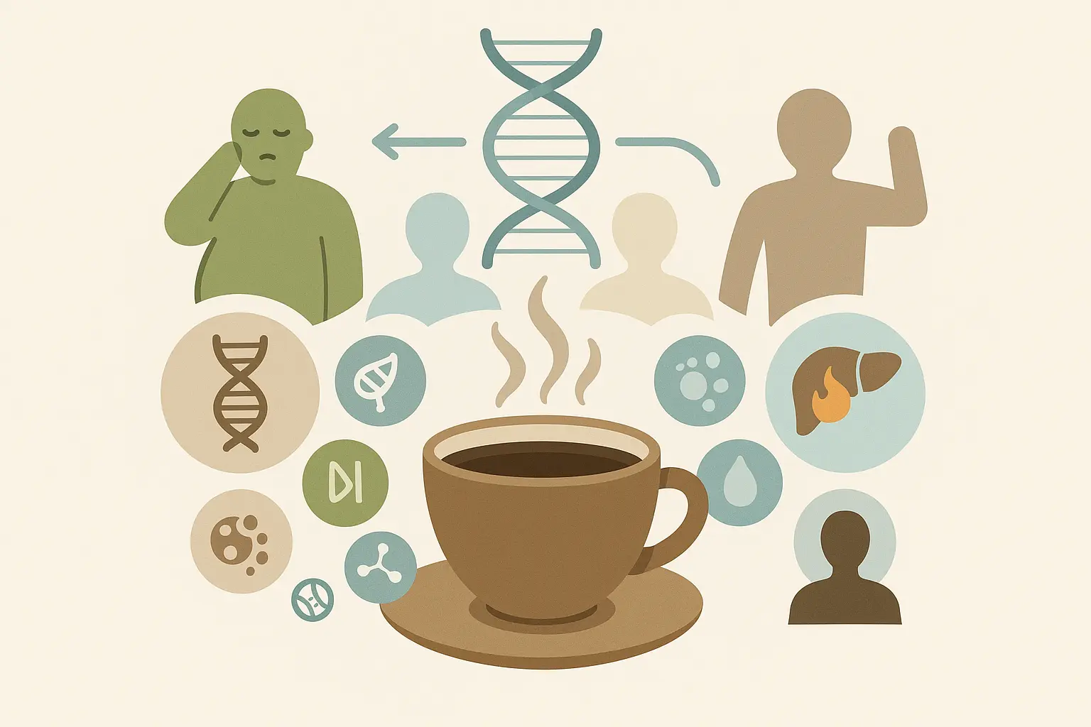 Illustration showing genetic variations affecting caffeine metabolism