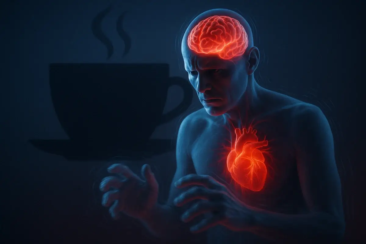 Illustration showing caffeine overdose symptoms and safe limits