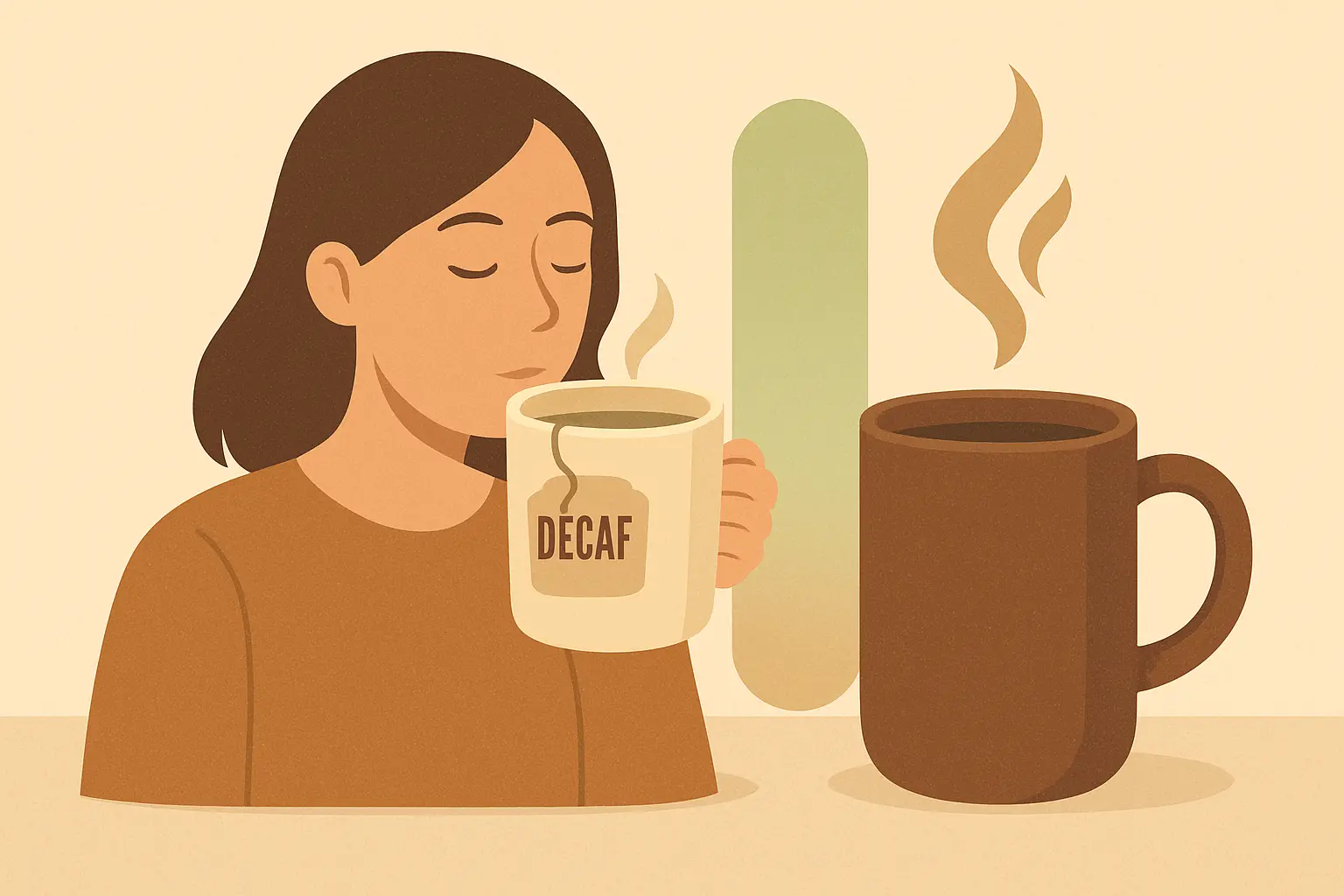 Illustration showing caffeine content in decaf vs regular coffee